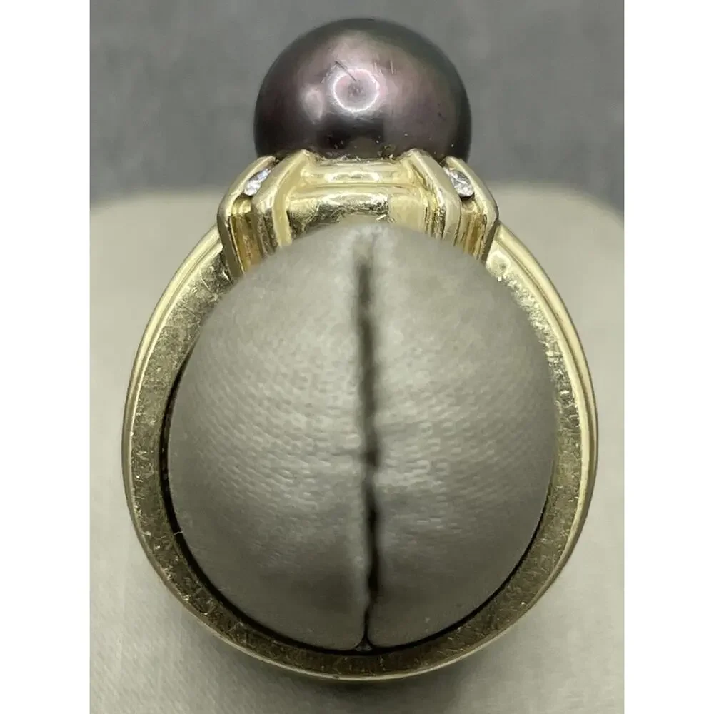 14K Yellow Gold Purple/Grey Pearl & Diamond Accents Ring (26367)